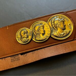 Garay Womens Gold Coins Belt Brown Cowhide Leather Sz 26 Vintage 1950s